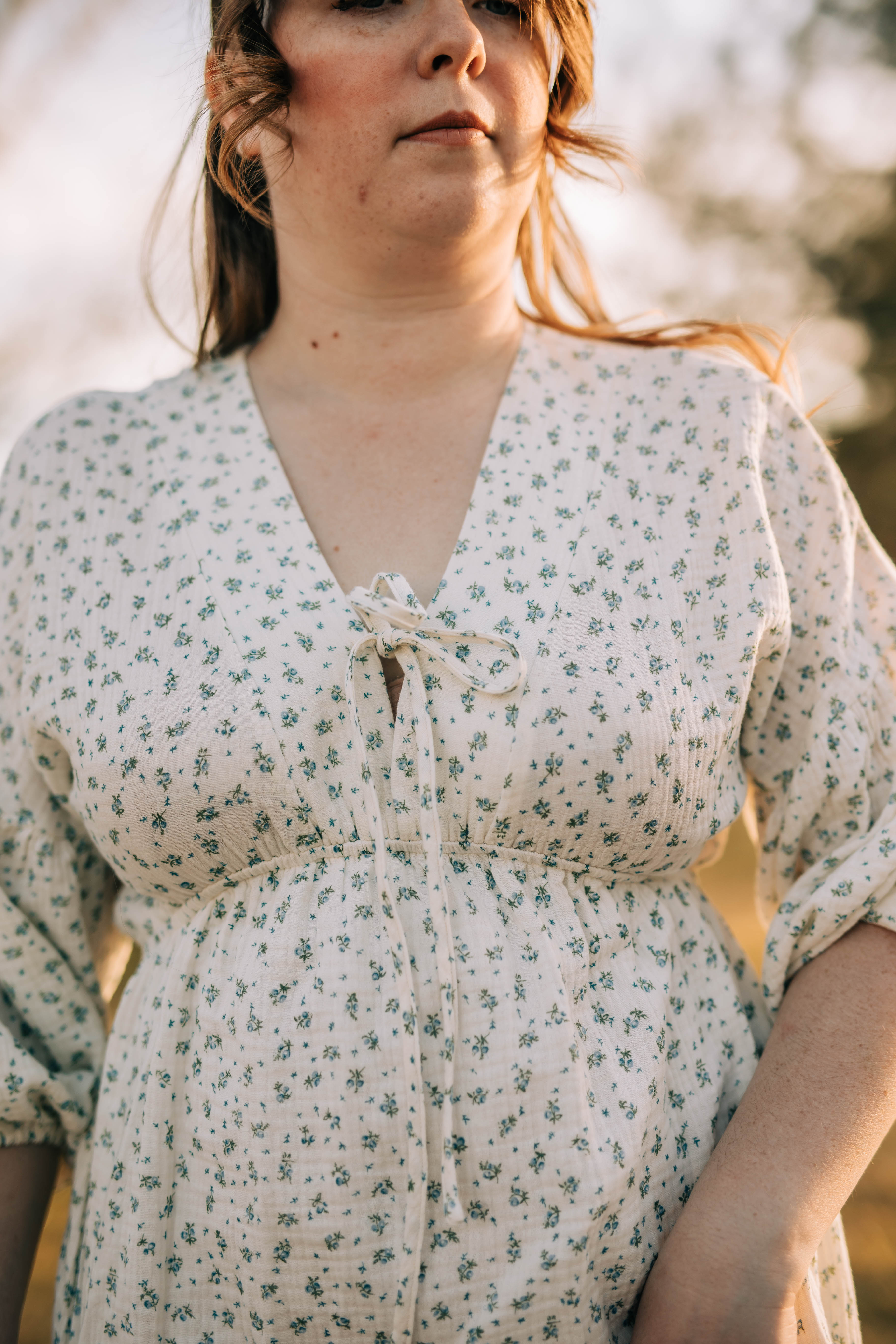 Lauren Dress-- White and Blue Floral